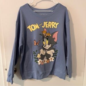 Tom and Jerry Graphic Sweatshirt Crewneck Women’s  Size 1X Light Blue Nostalgia